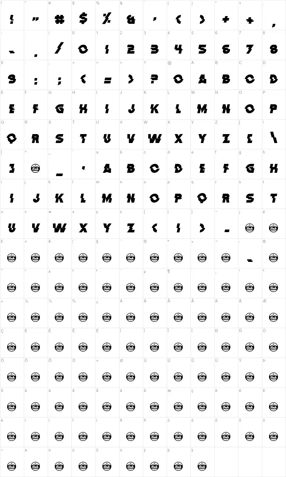 Distortion Dos Analoguefont character map