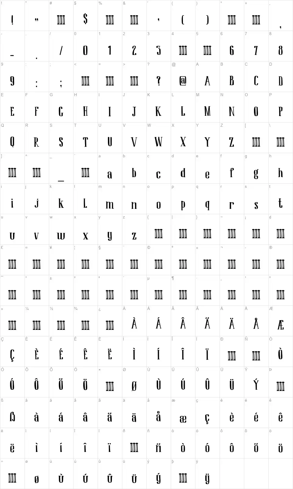 DK Ambrosinefont character map