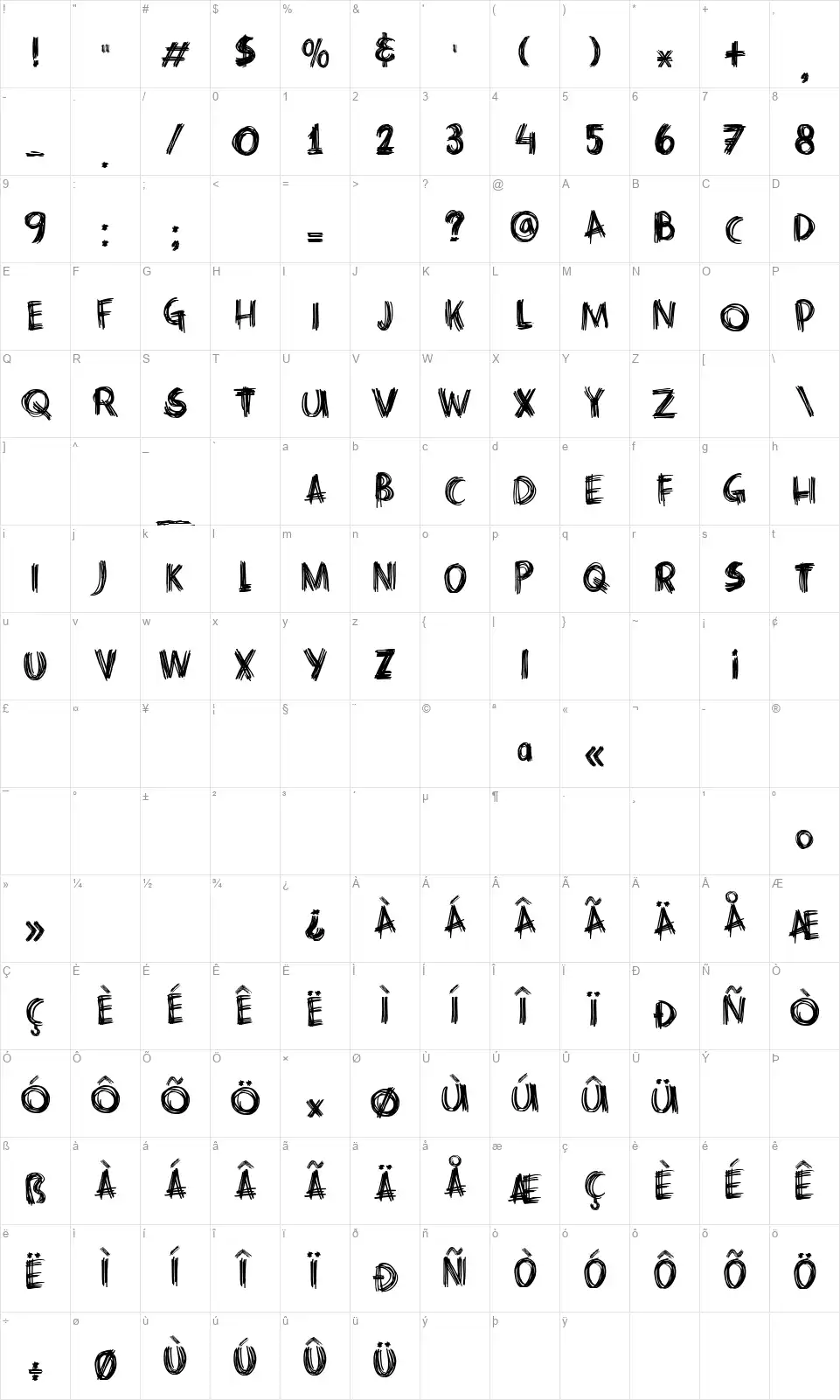DK Criss Crossfont character map