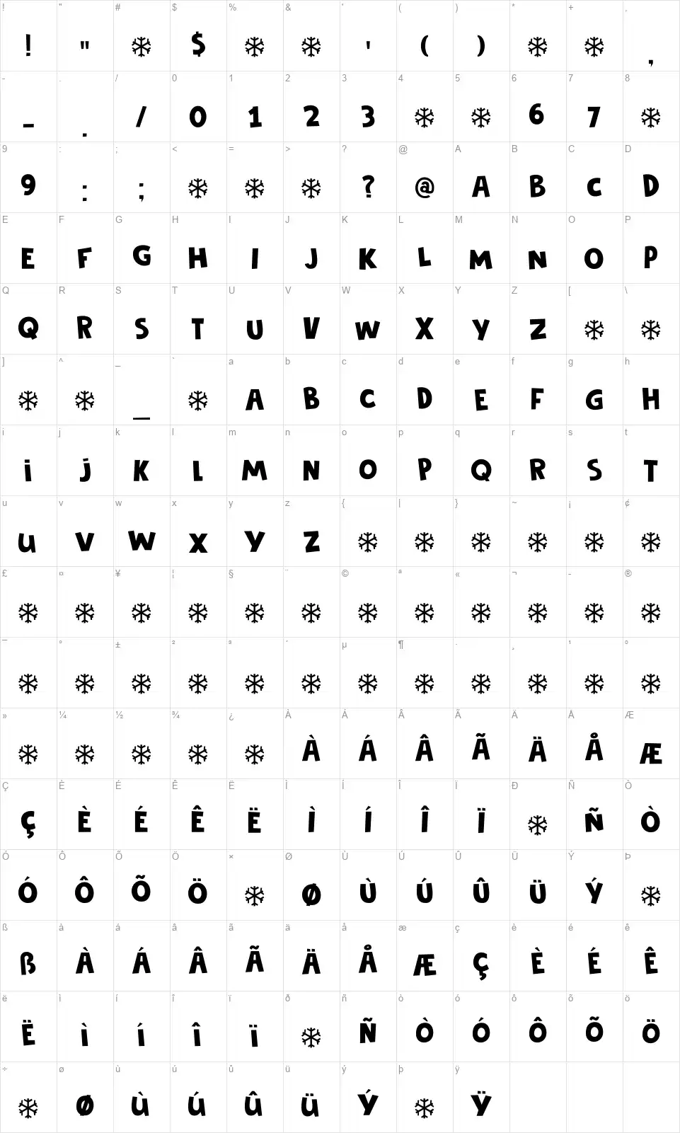 DK Frozen Memoryfont character map