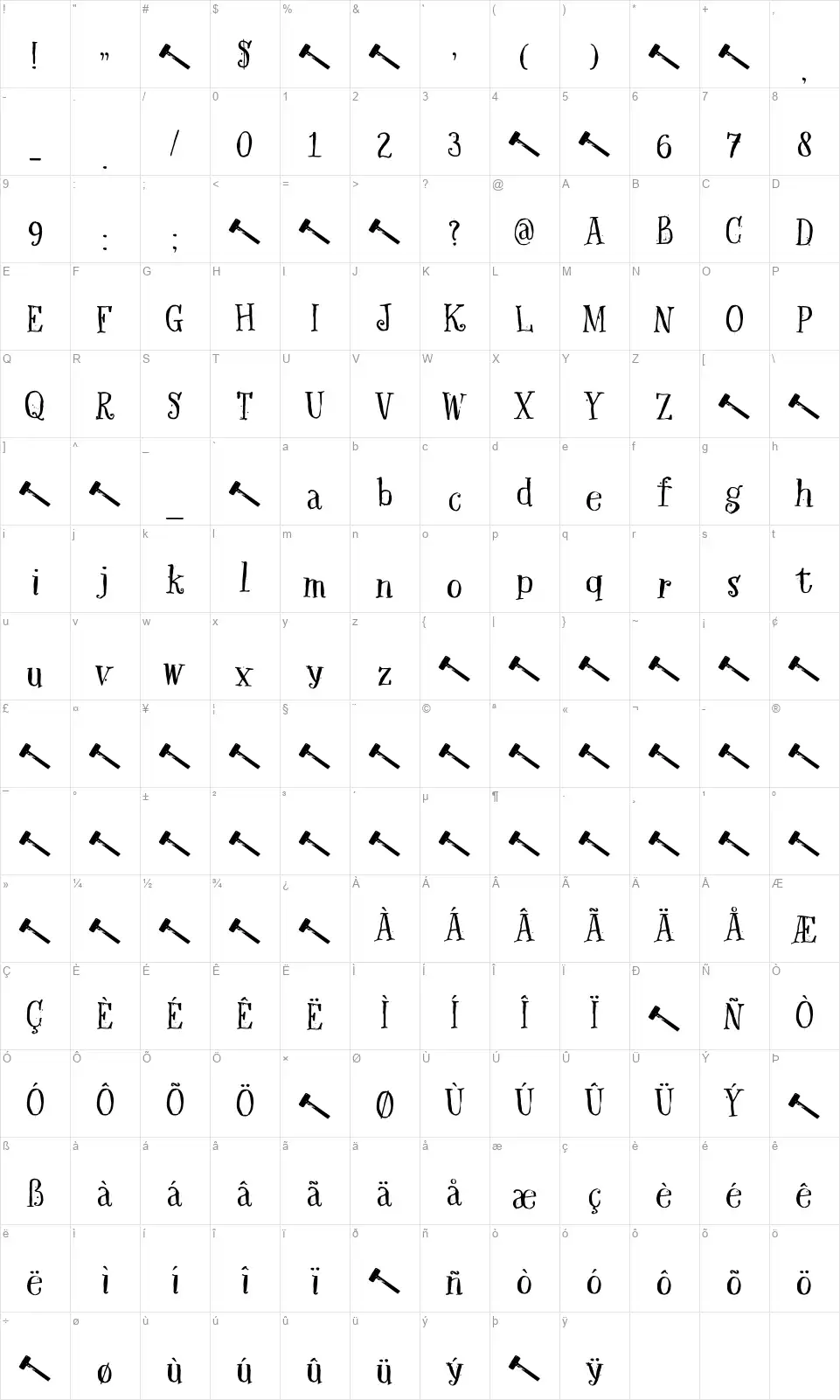 DK Hexenhammerfont character map