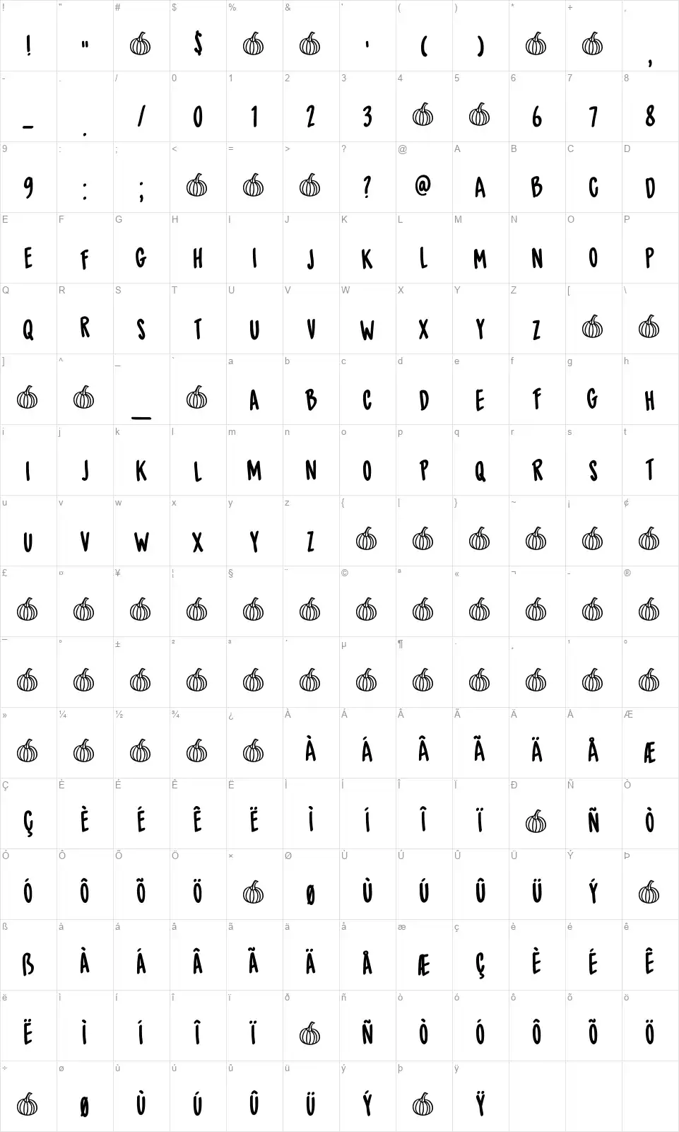 DK Spiced Pumpkinfont character map