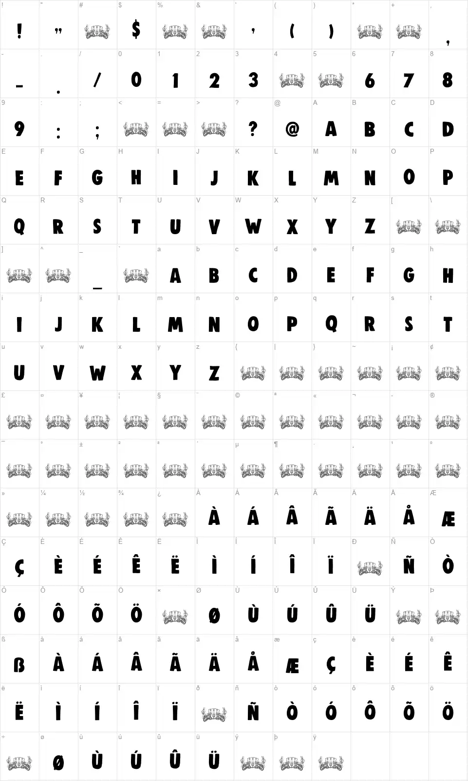 DK Woolwichfont character map