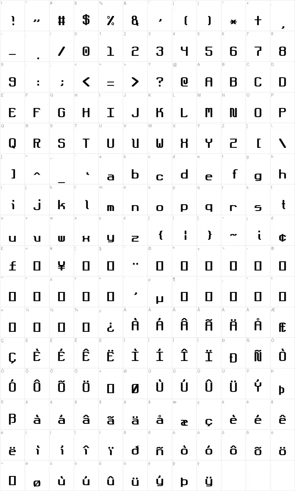 Dot Boundaryfont character map