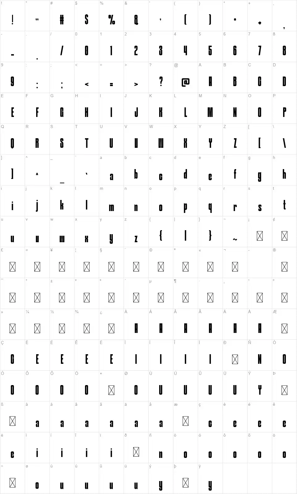 Dragon Zeichentabelle Dragonfont character map