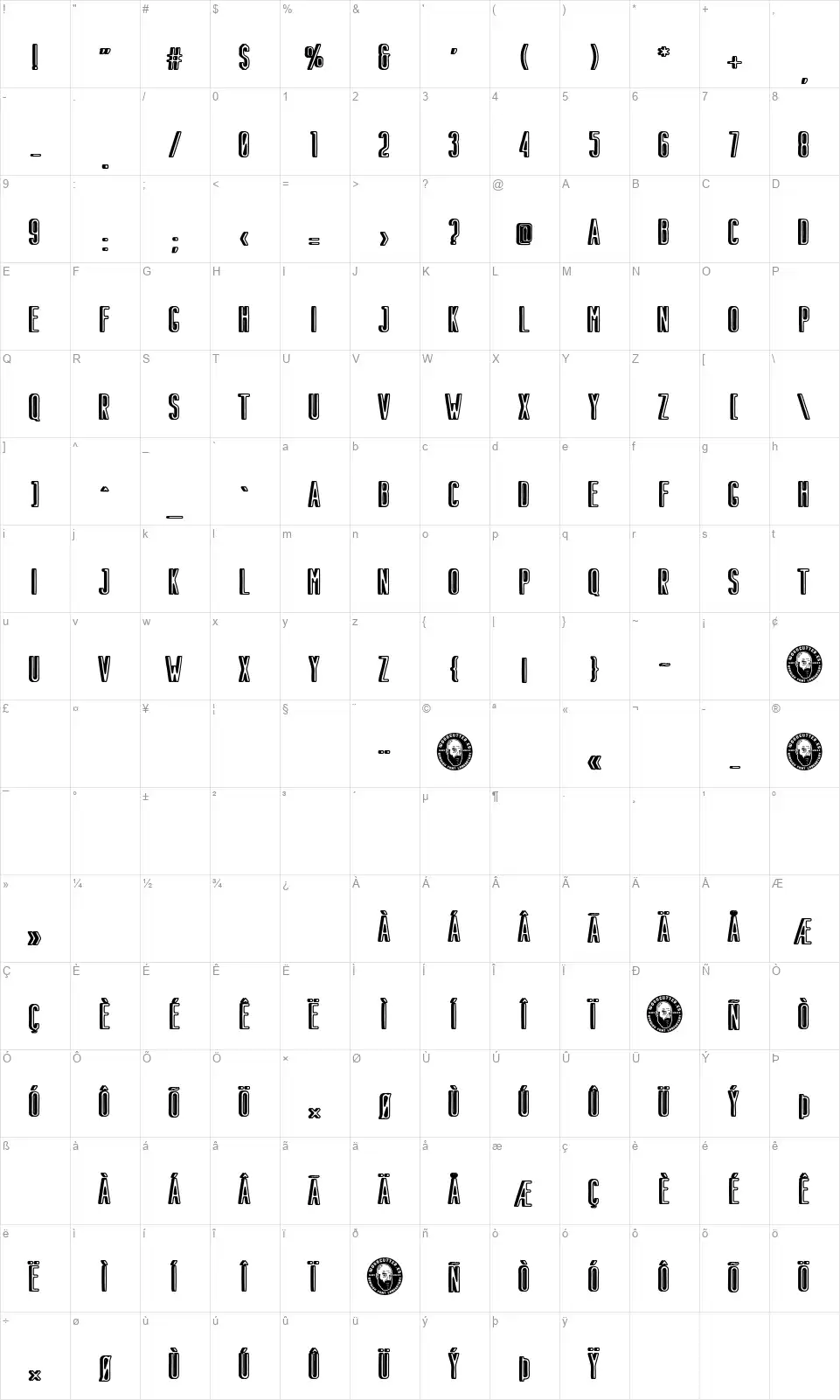 Dual Monarchyfont character map