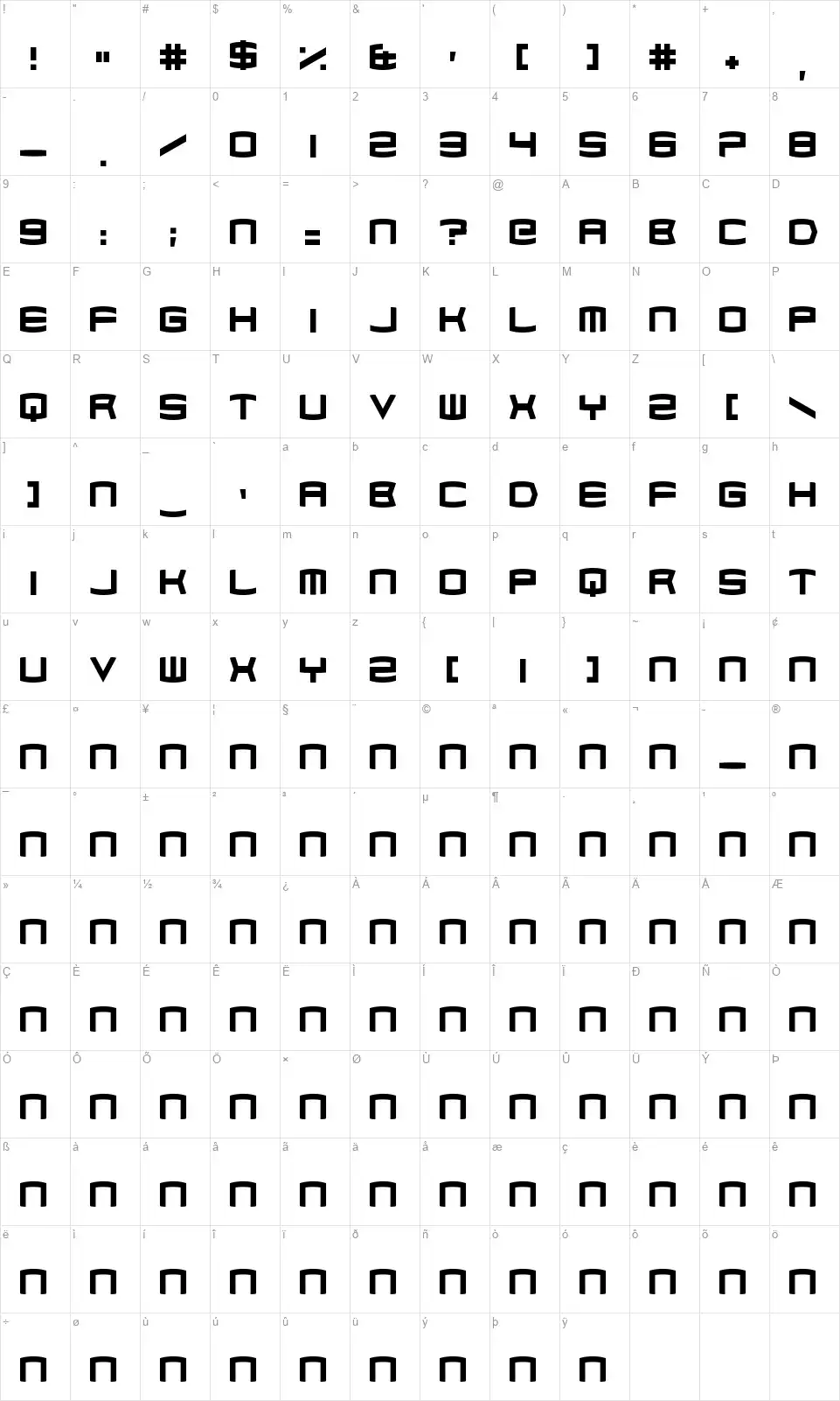 Dubstep Cadencefont character map
