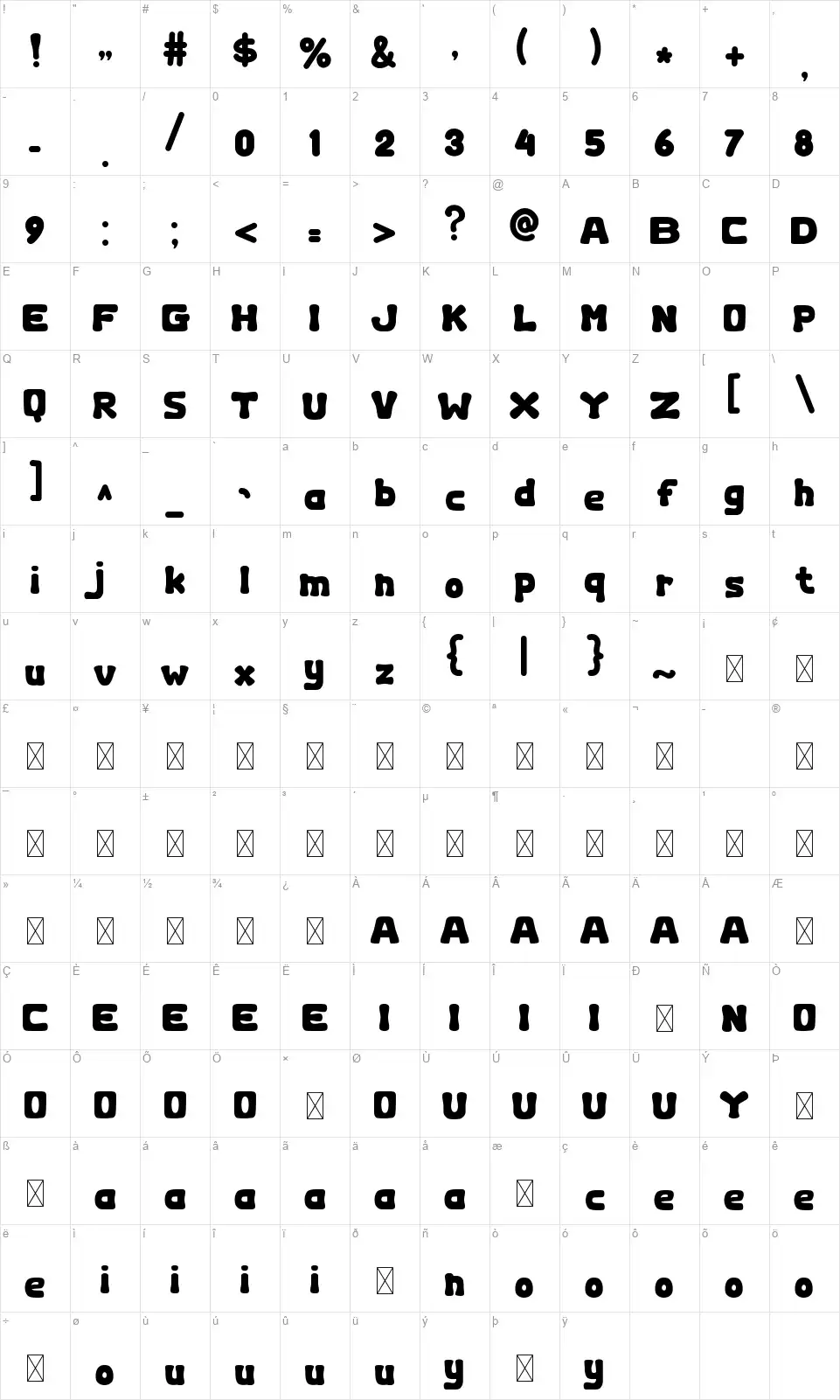 Dumog Zeichentabelle Dumogfont character map