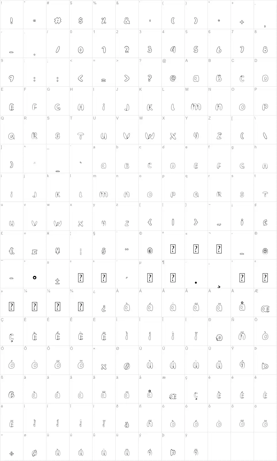Dynamite Punchfont character map
