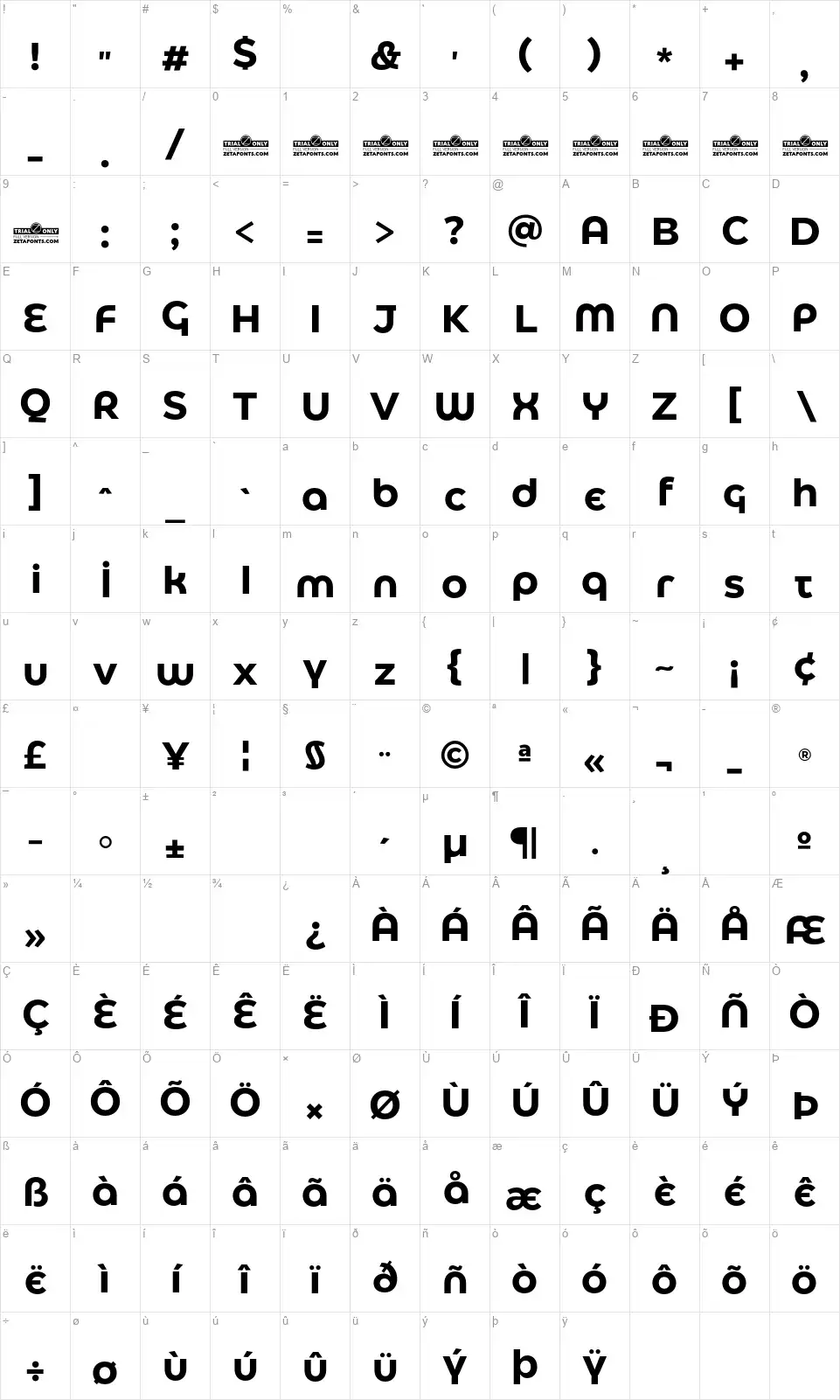 Eastman Alternatefont character map