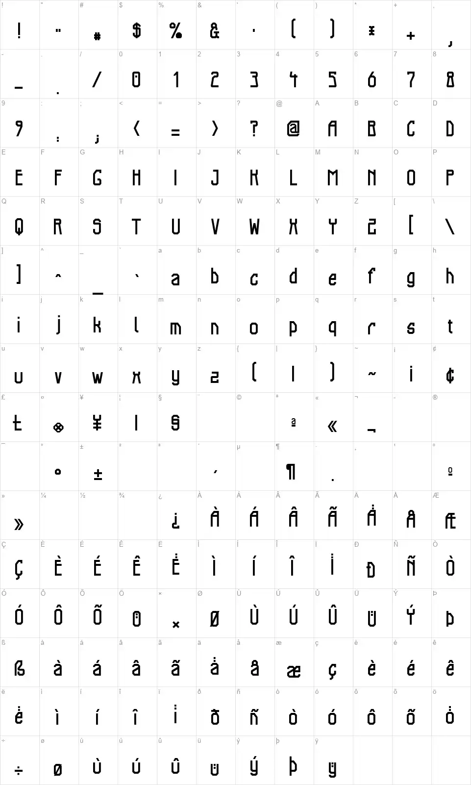 Elb Tunnelfont character map