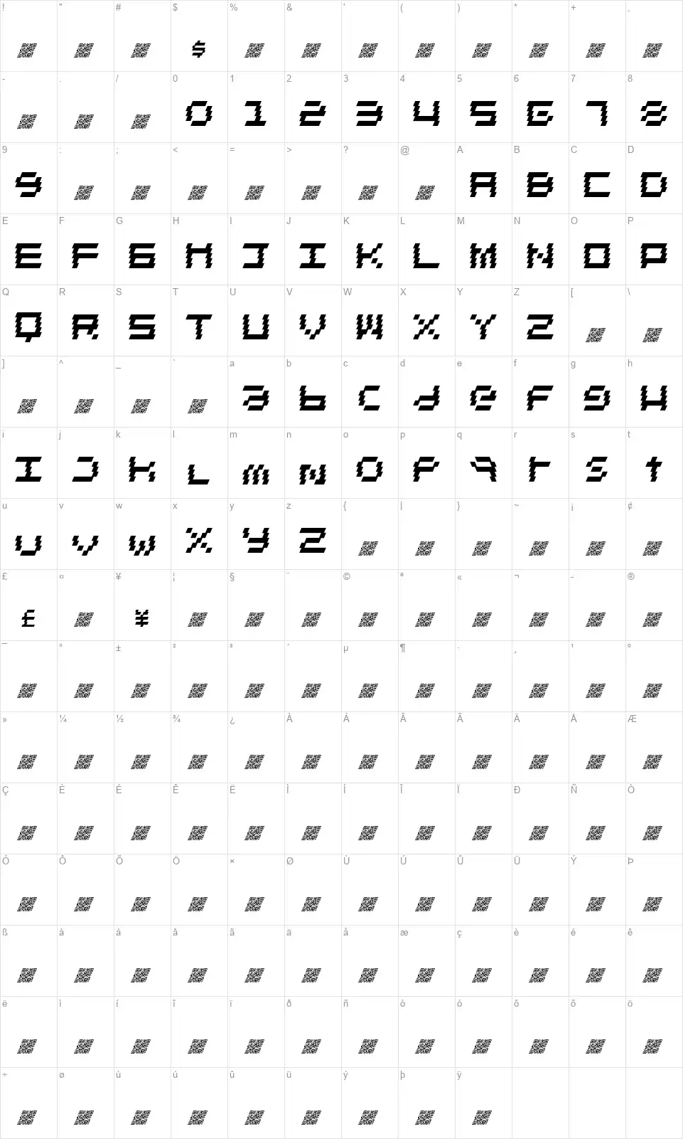 Electro Housefont character map