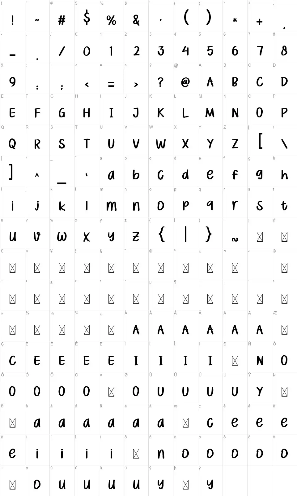 Elianafont character map