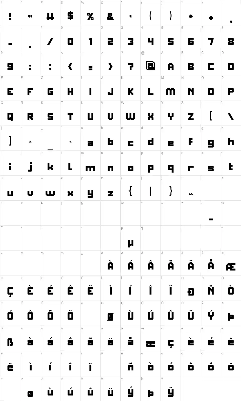 Elite Mindfont character map