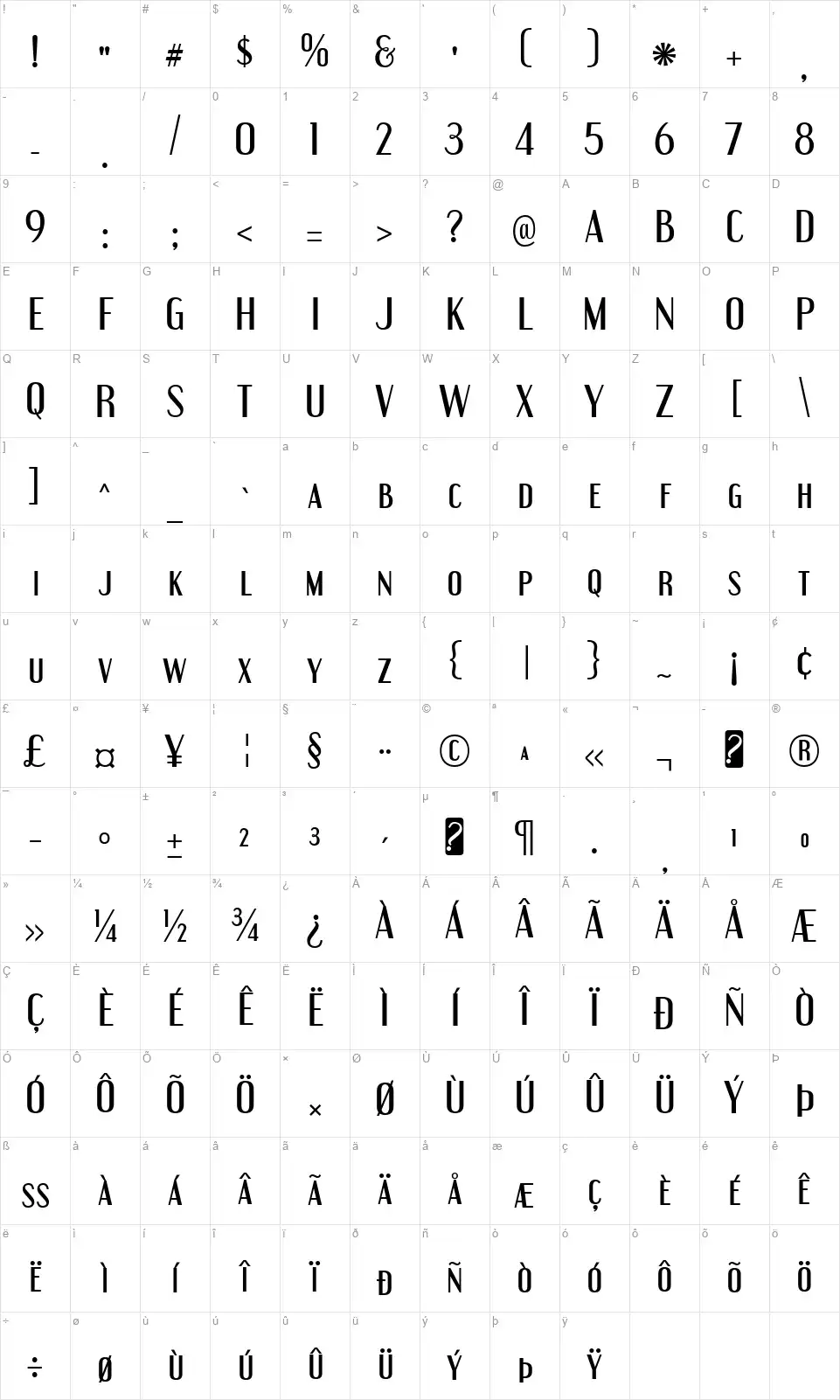 Engebrechtrefont character map