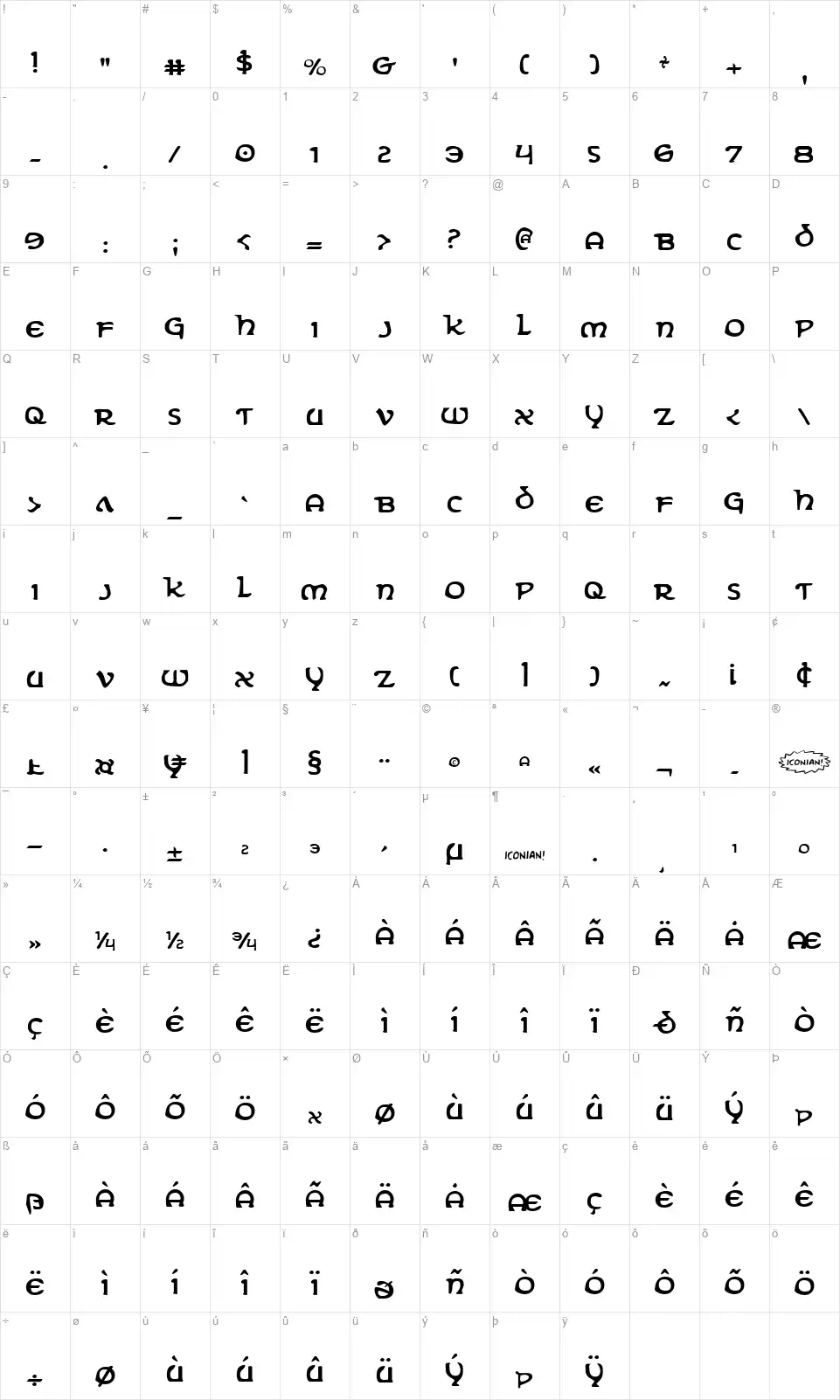 Erin Go Braghfont character map