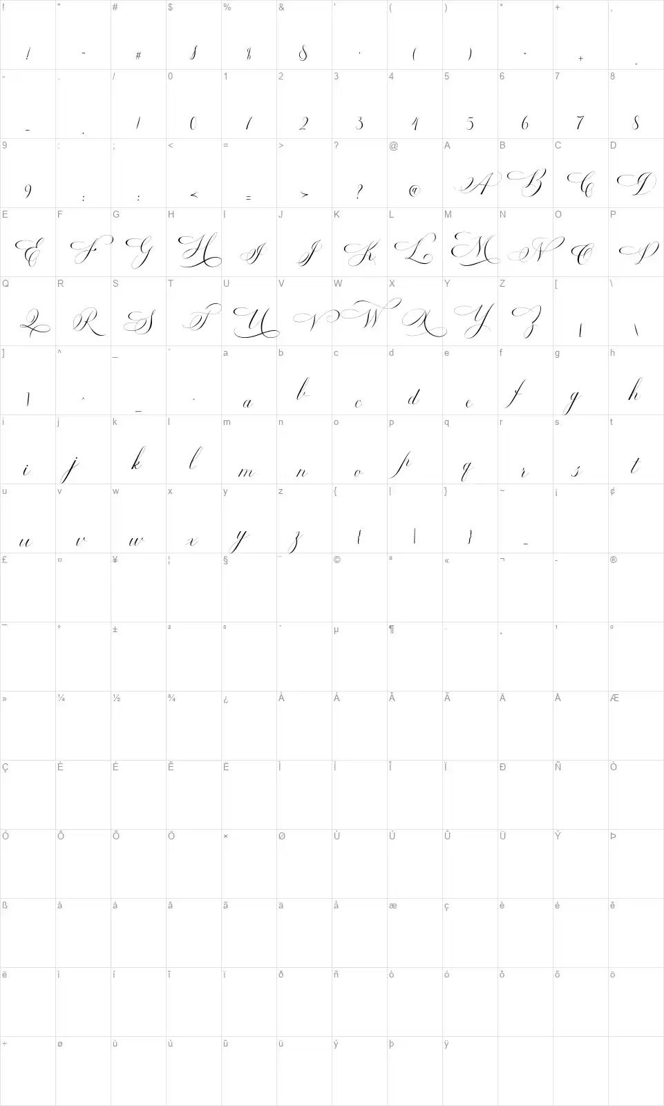 Estarossafont character map