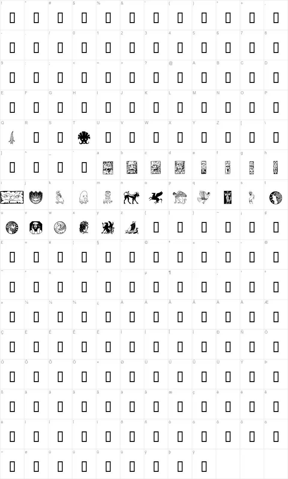 Fabeldyrfont character map