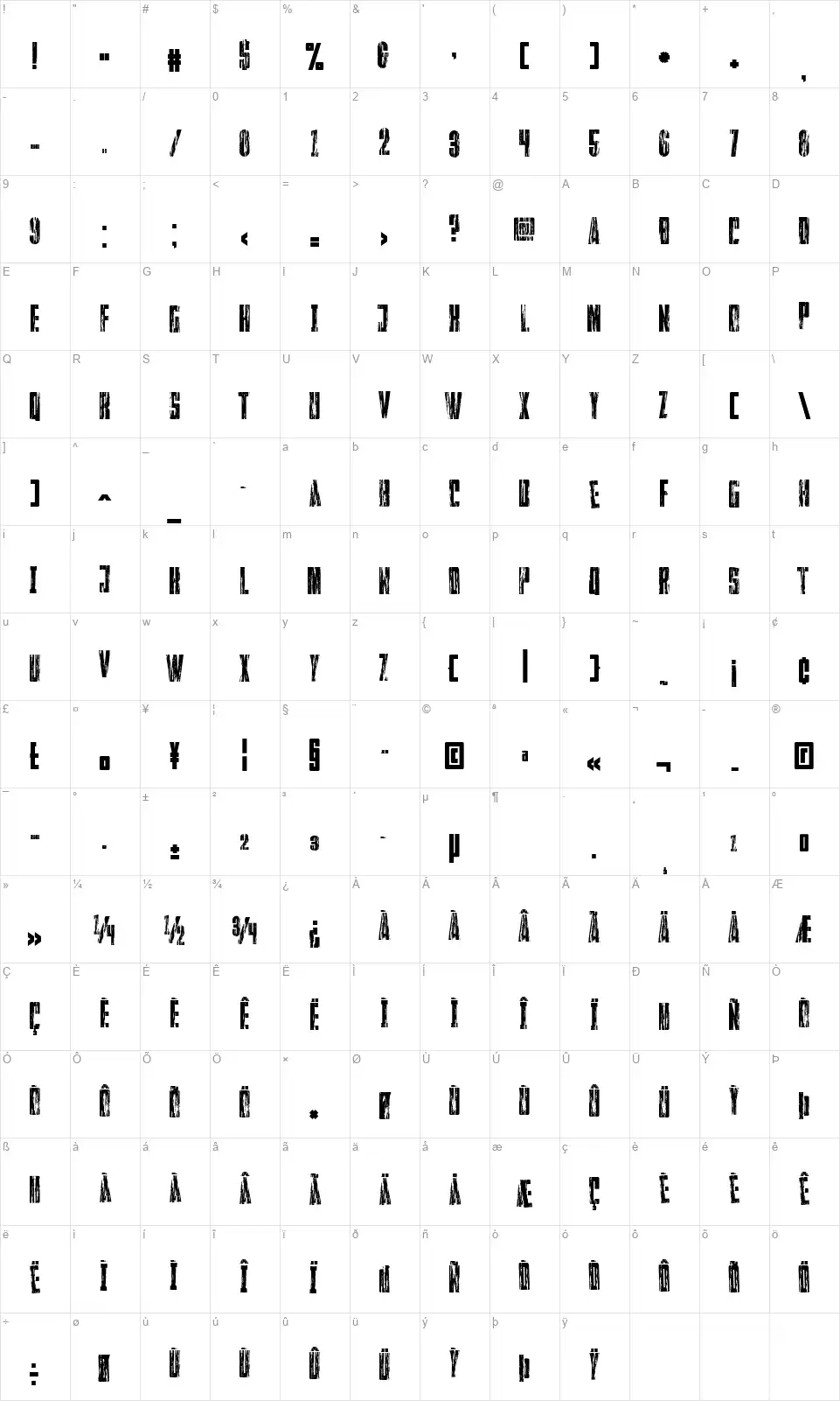 Faltura Guerrafont character map