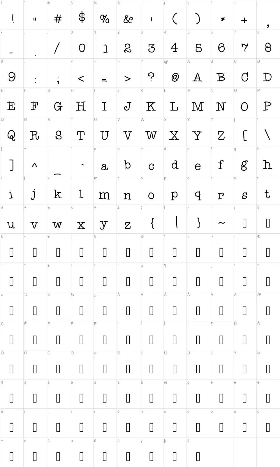 Fancy Shmancyfont character map