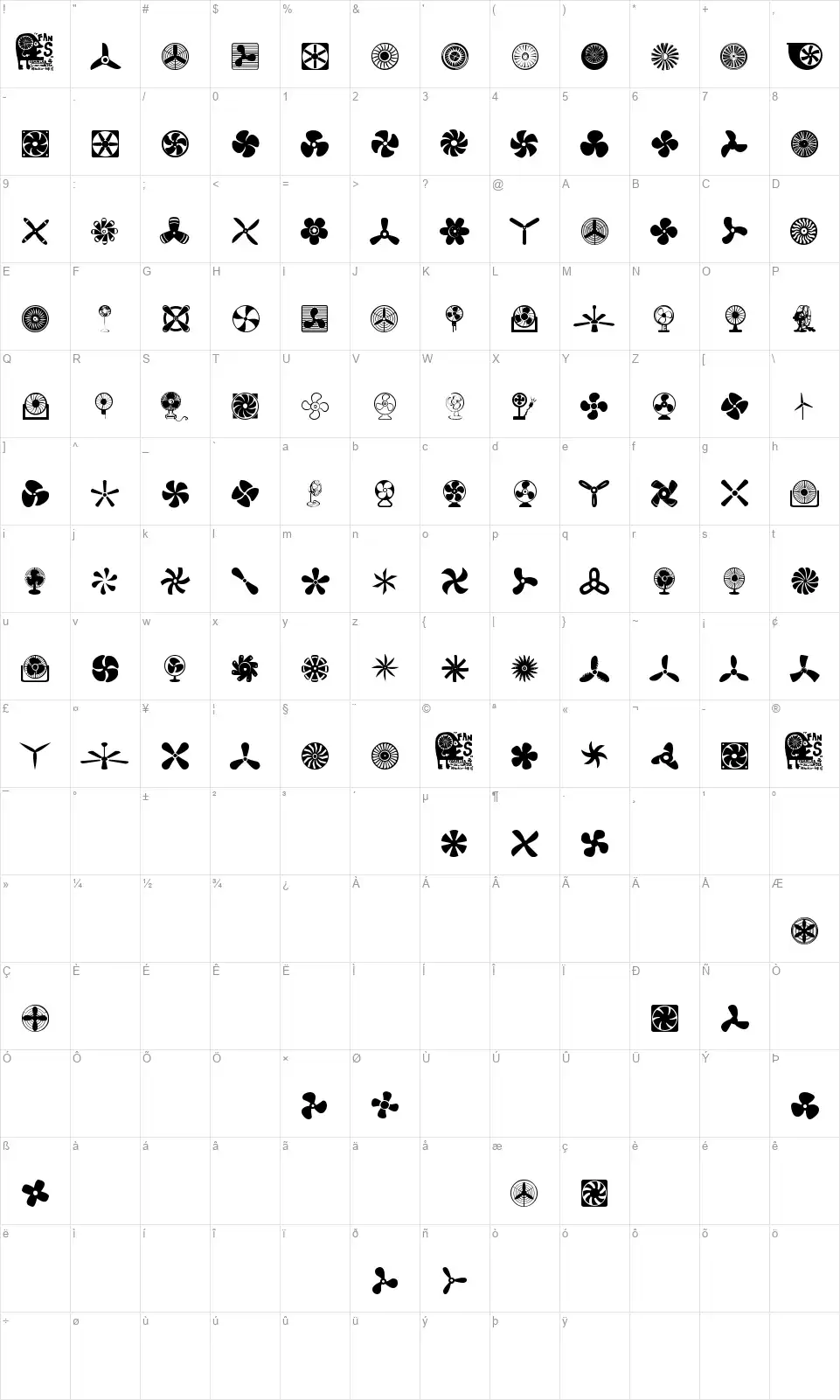 Fansfont character map