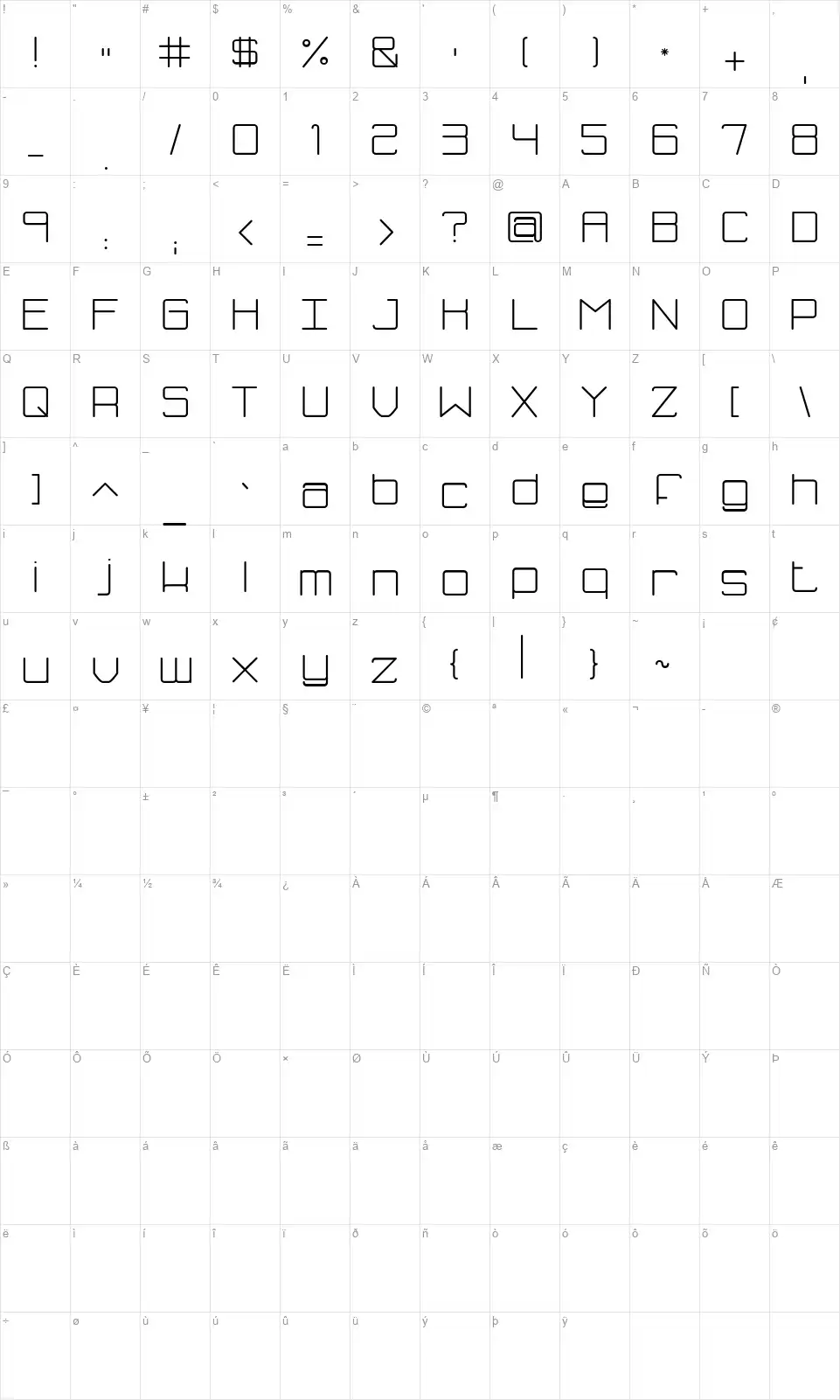 Fh Bluefont character map