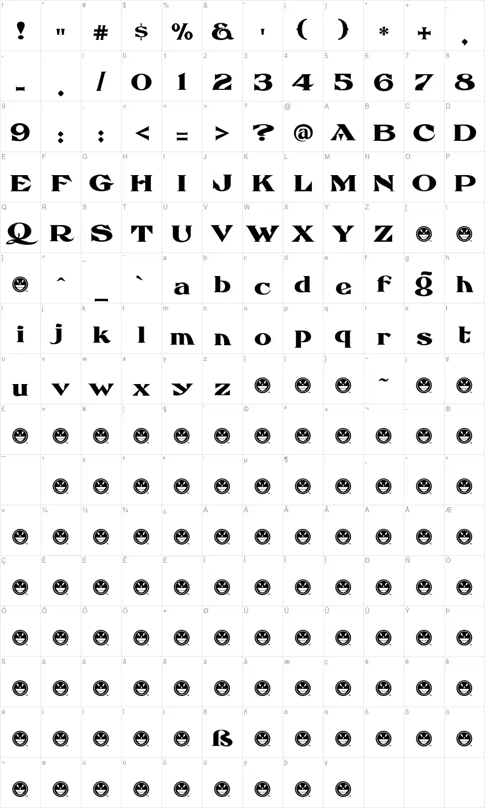 FHA Eccentric Frenchfont character map