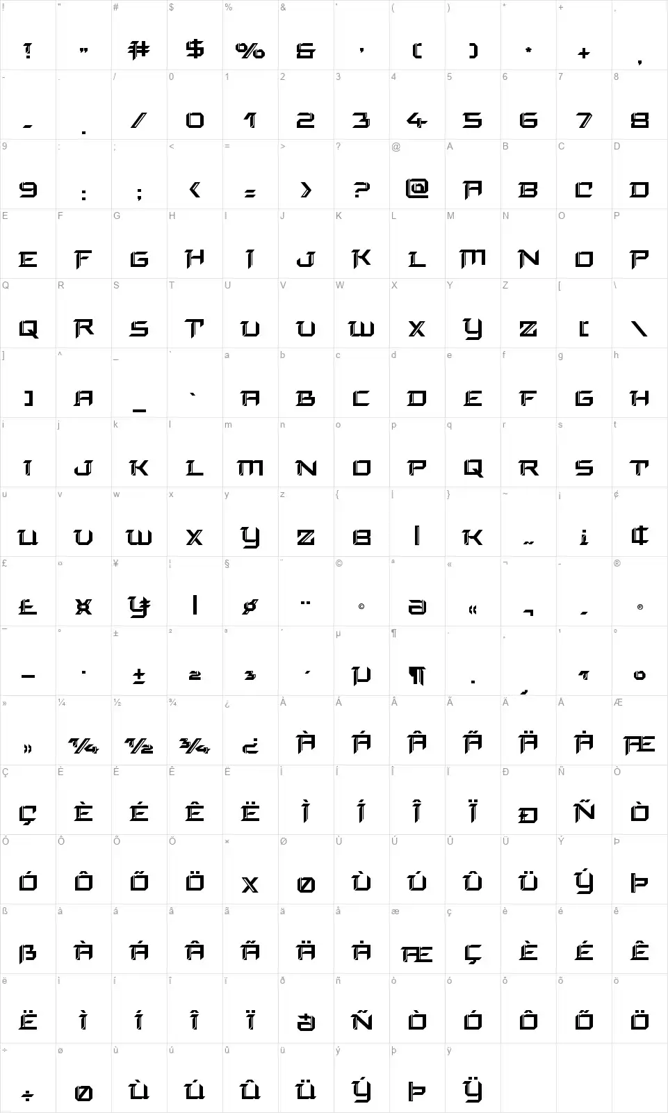 Final Frontfont character map