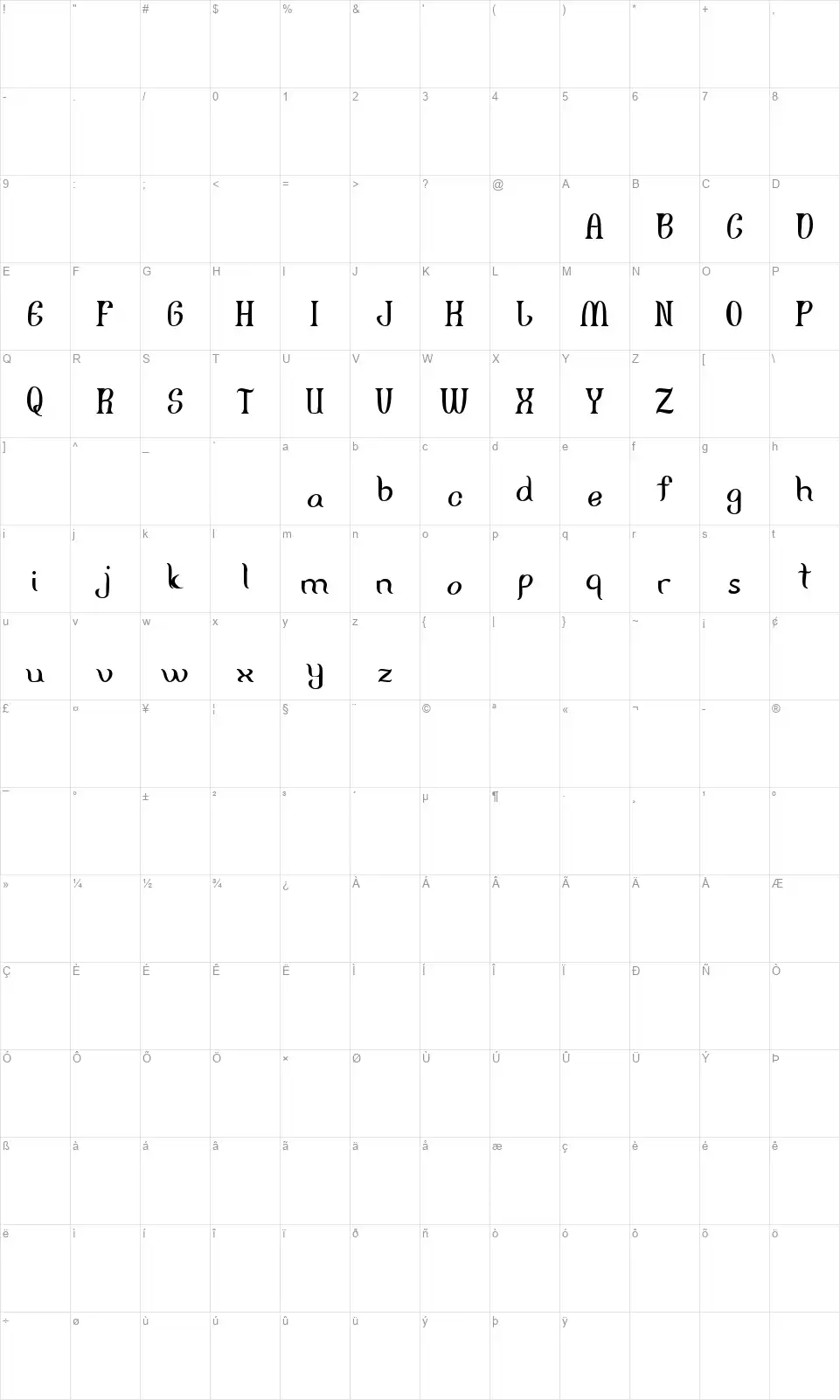 Fishermanfont character map
