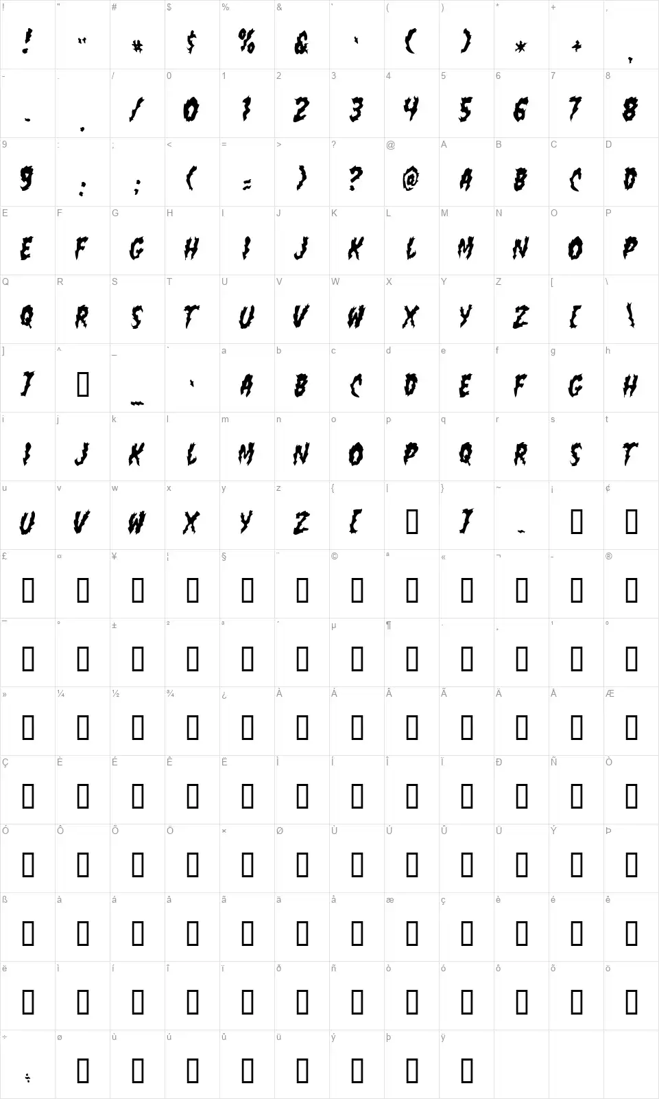 Flamin Poofont character map