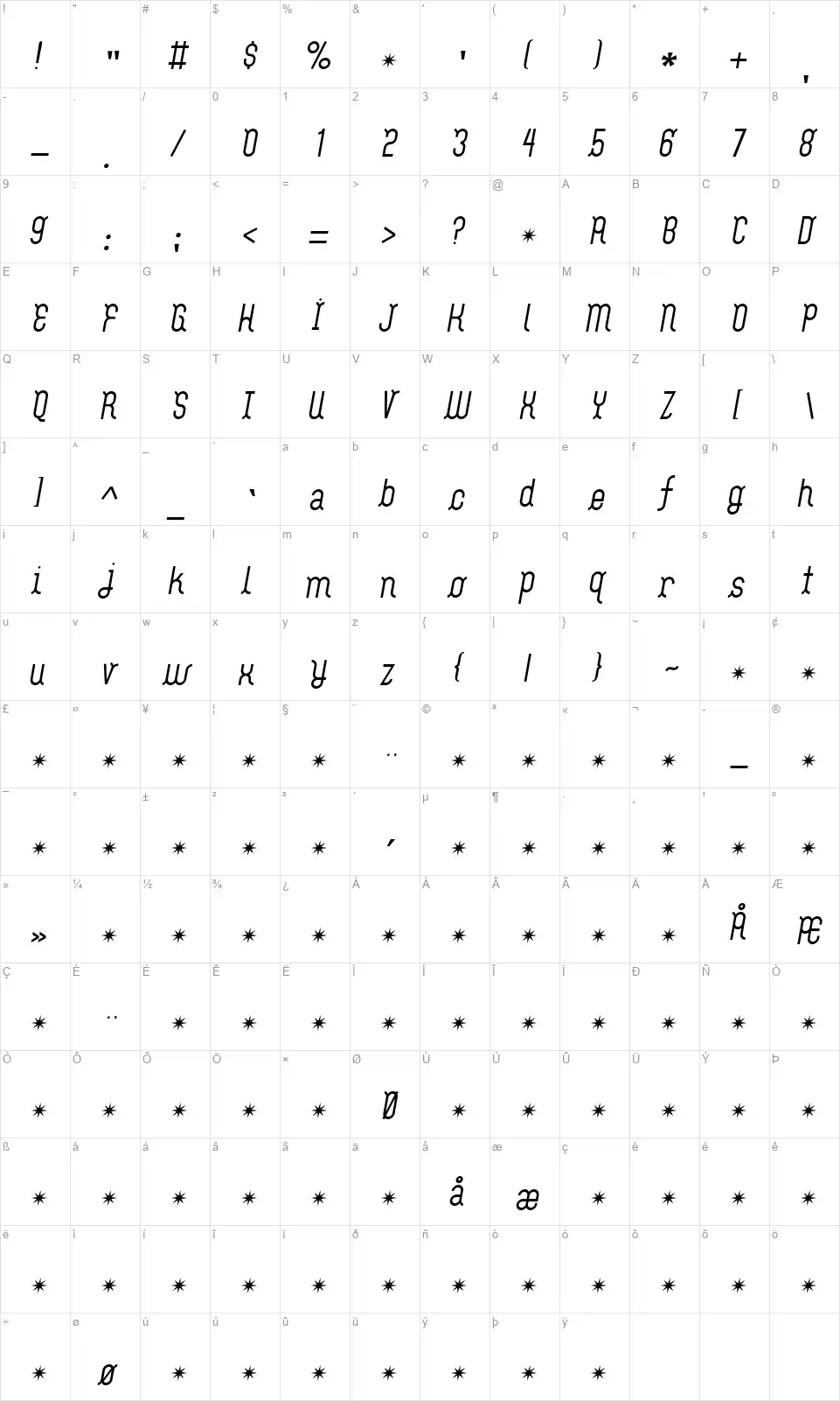 Flash Boyfont character map