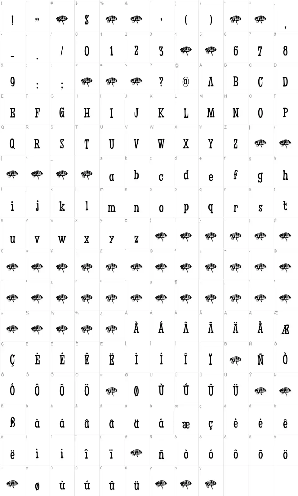 Fleabittenfont character map