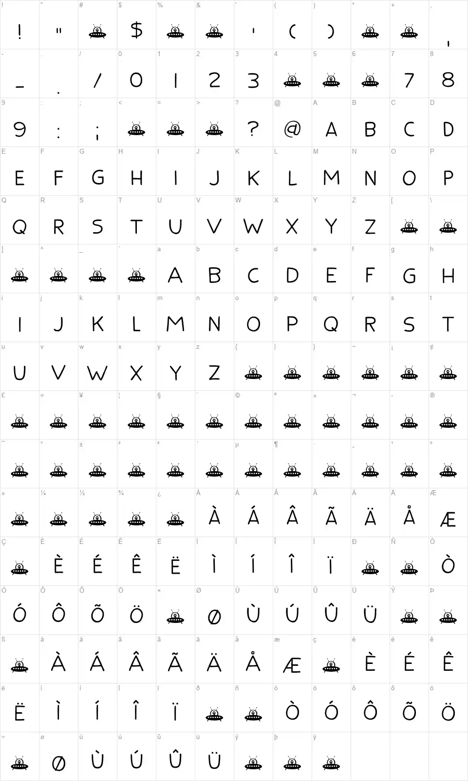 Flying Saucerfont character map