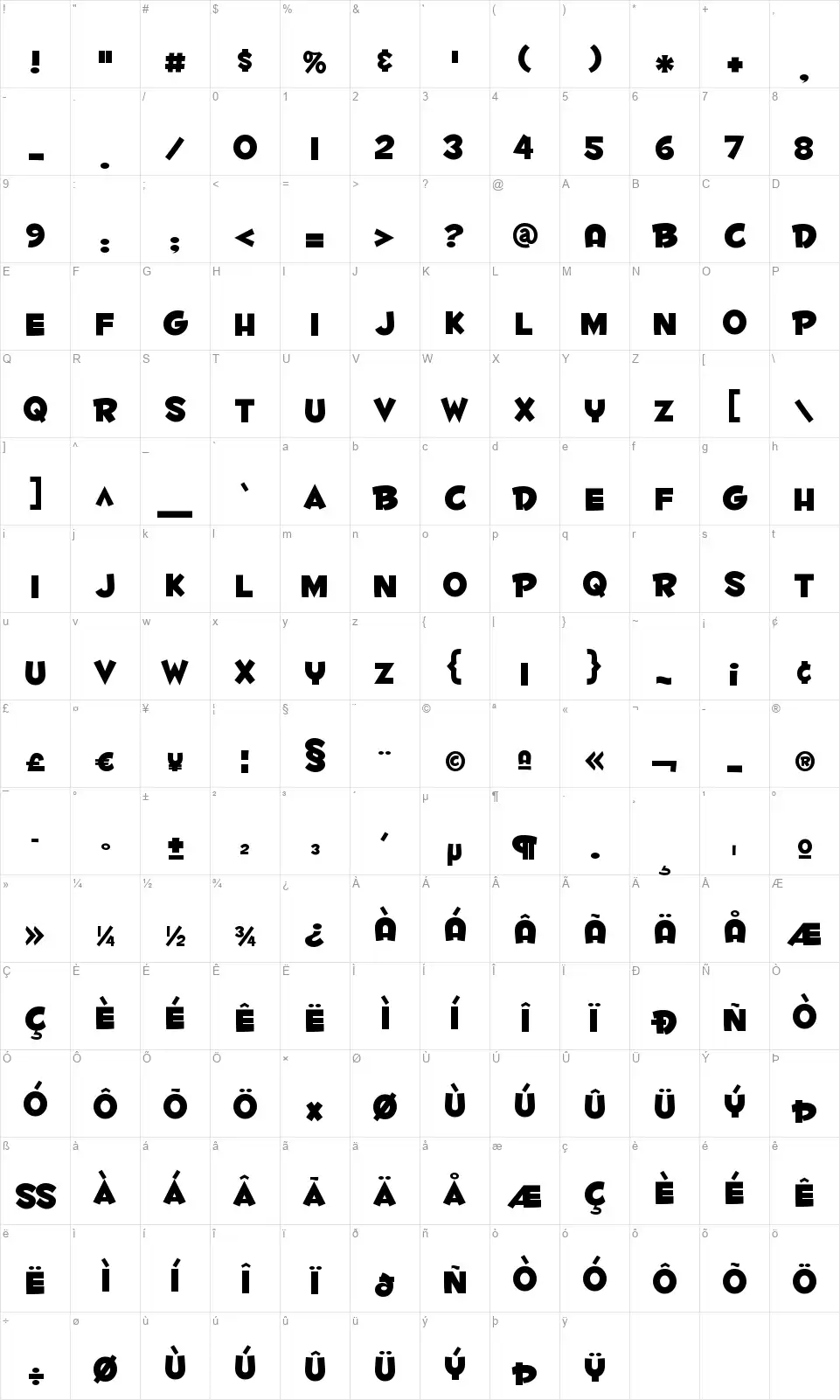 Fontdinerdotcom Huggablefont character map