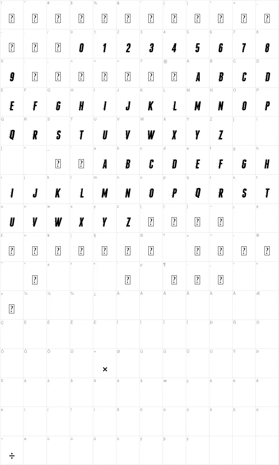 Fopi Rushfont character map