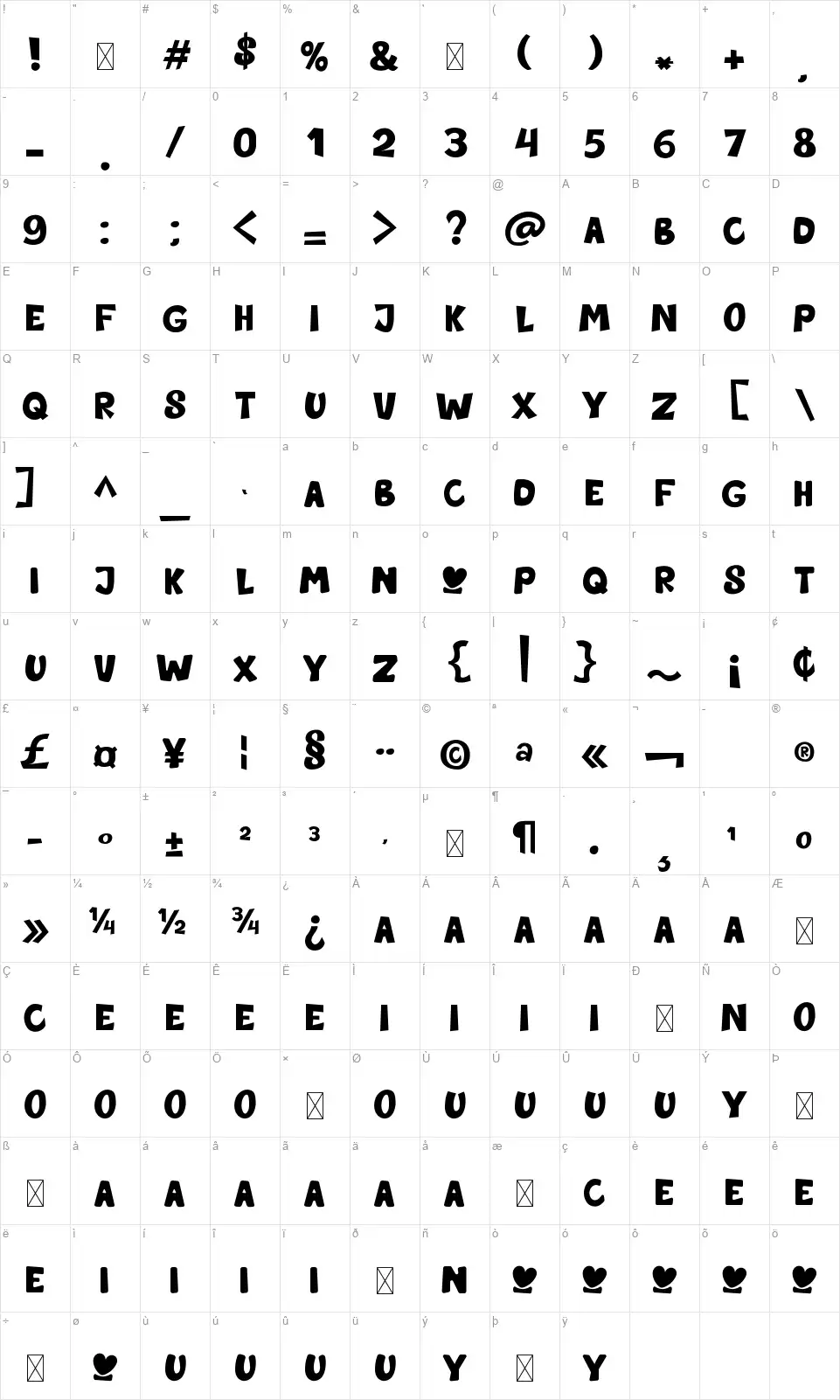 Forest And Giantfont character map