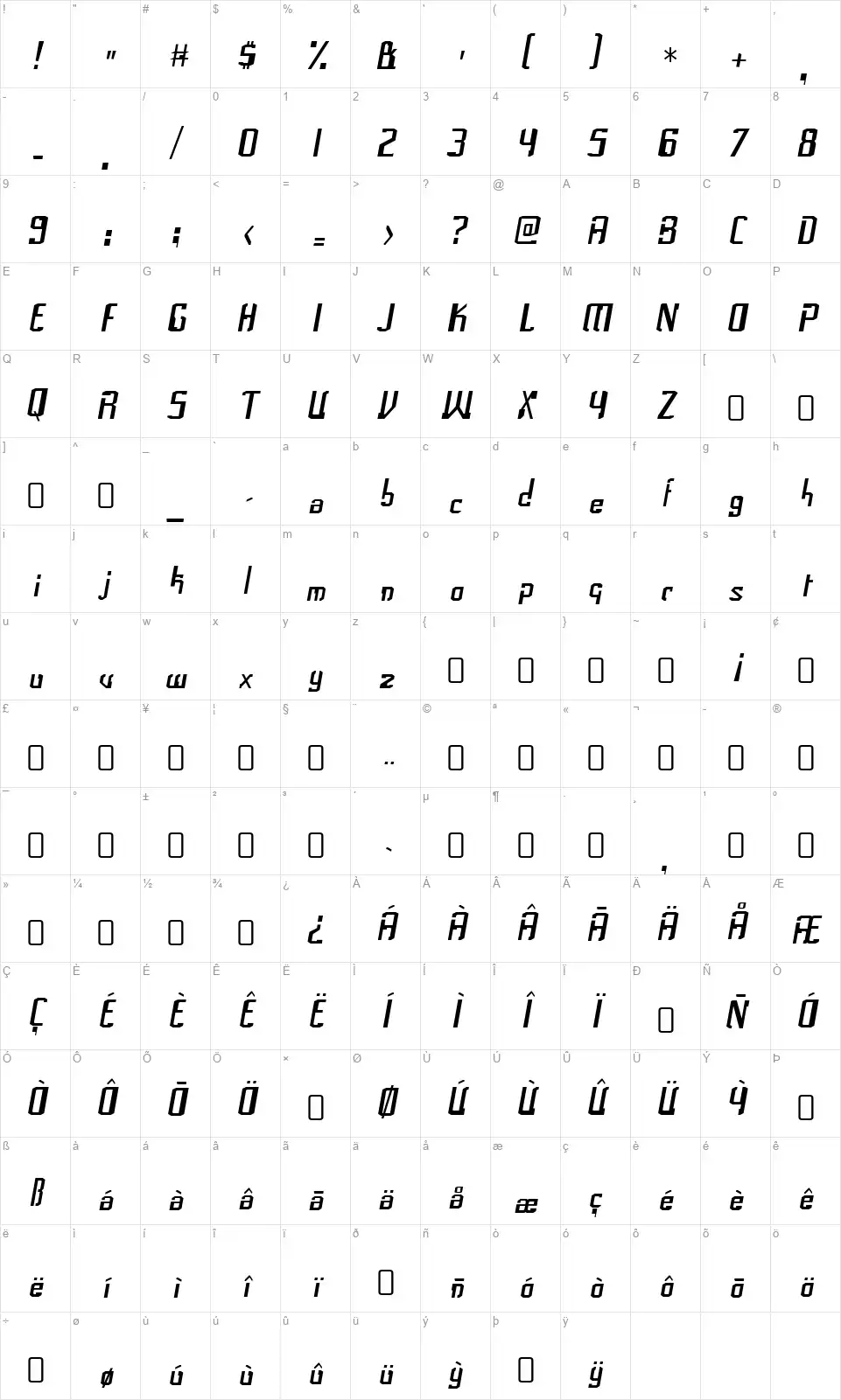 Frak-Regularfont character map