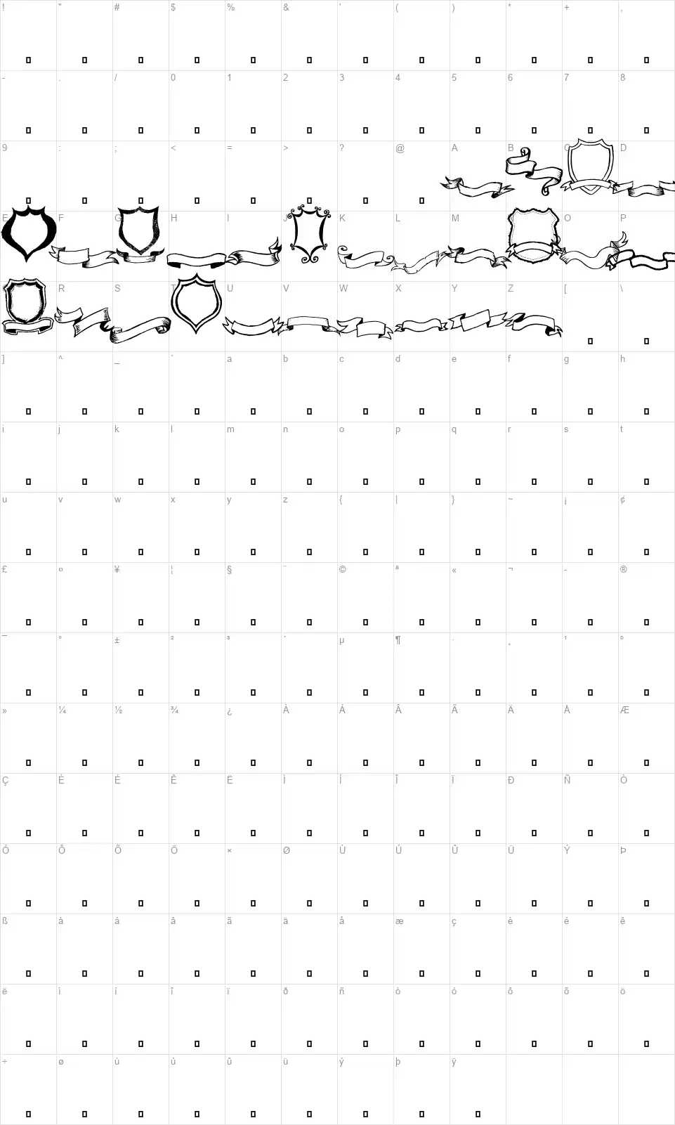 Frames 'n Riboonsfont character map