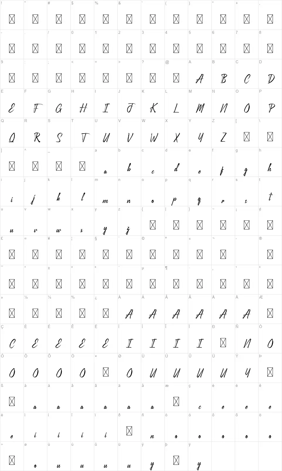 Freakishfont character map