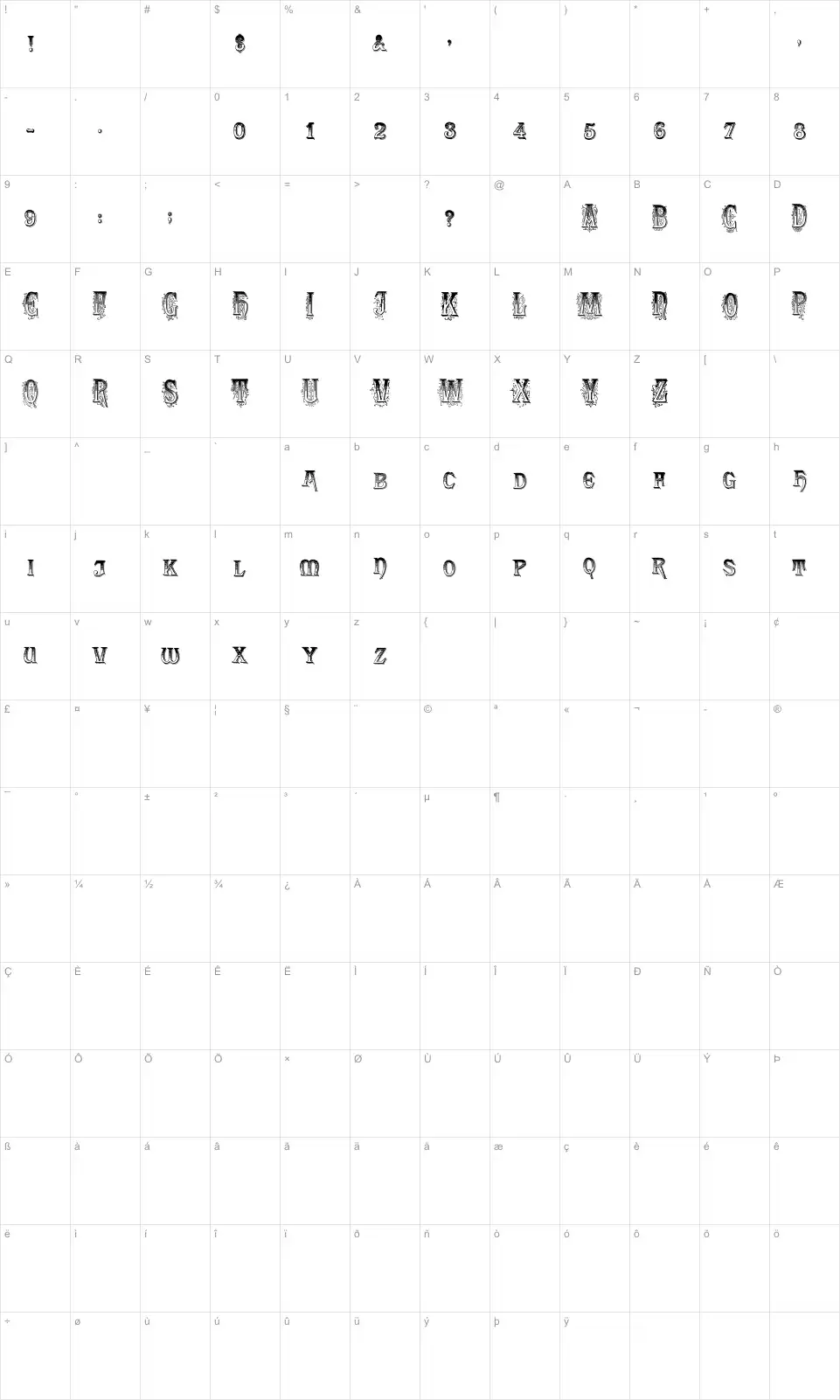 Fresco the Jacksonfont character map