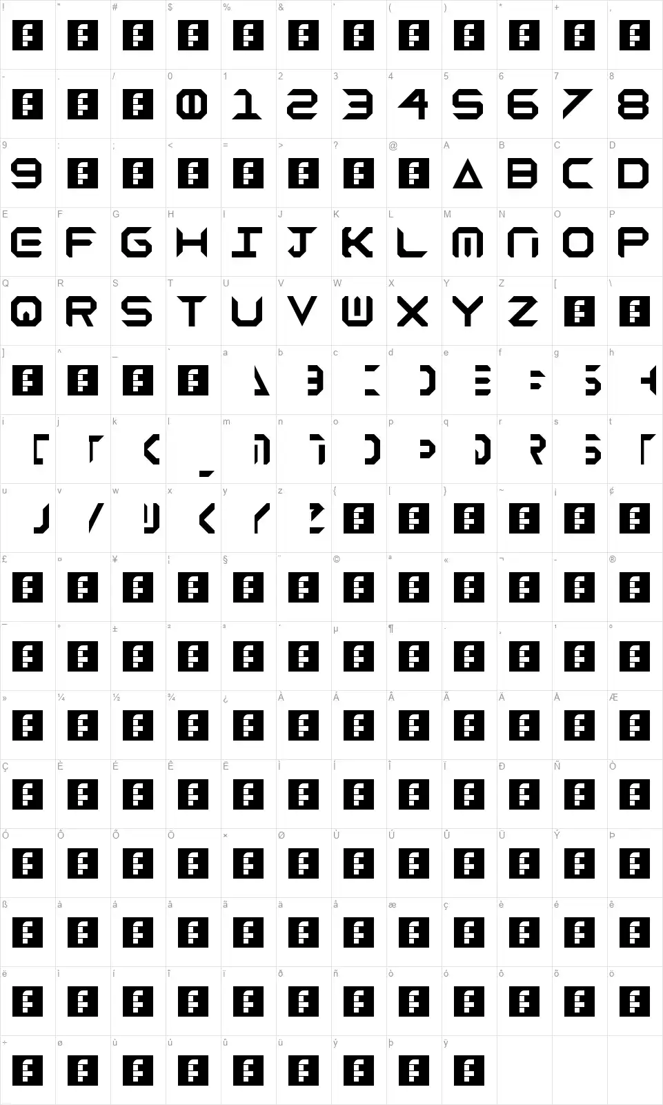 Fringefont character map