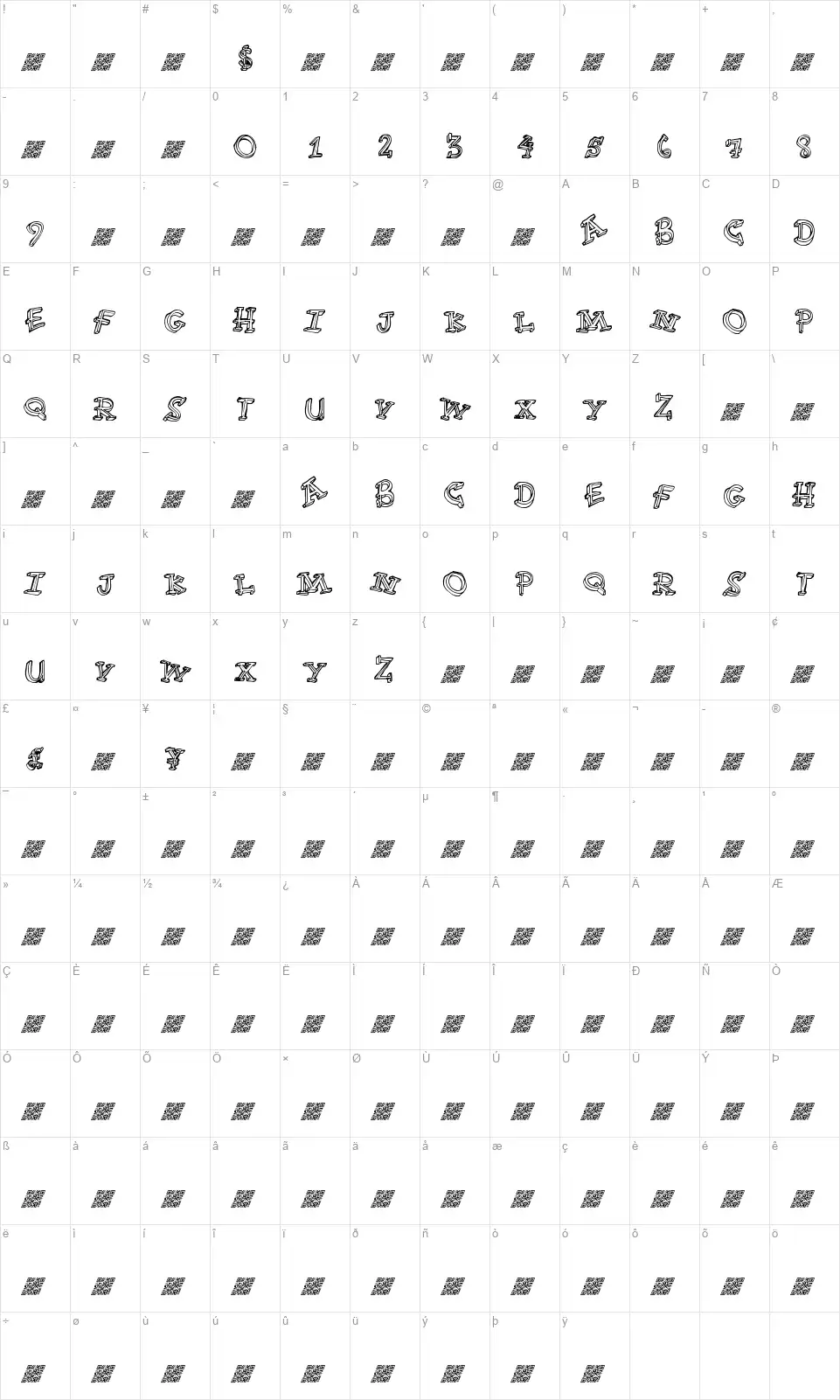 Fun Timefont character map
