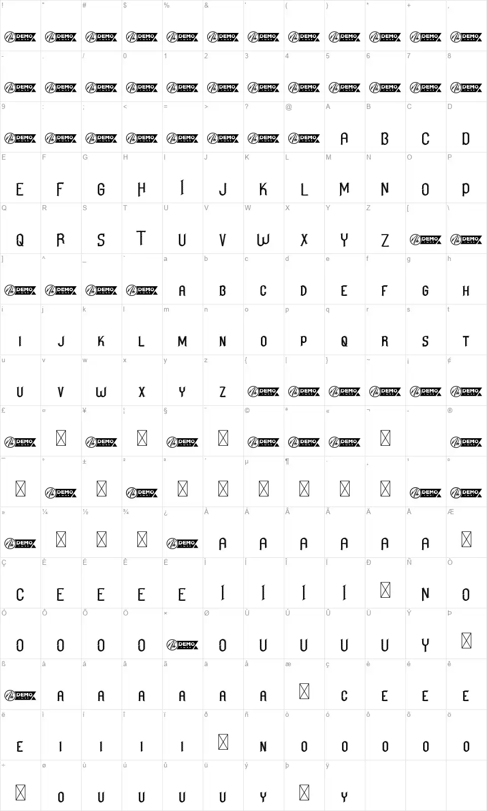 Game Setfont character map