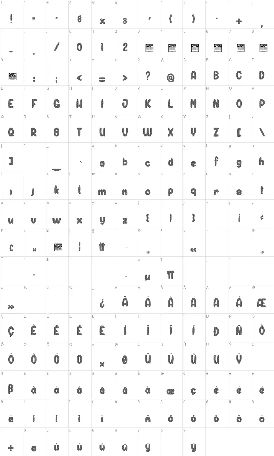 Gazebo Bamboofont character map