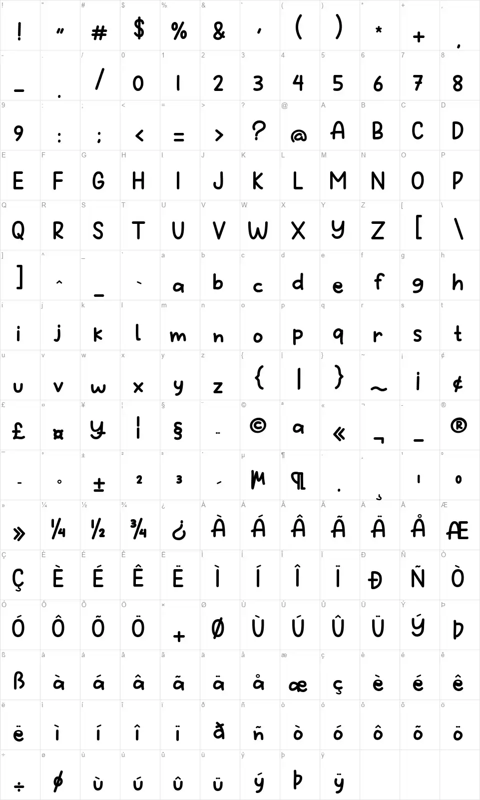 Gentle Remindfont character map