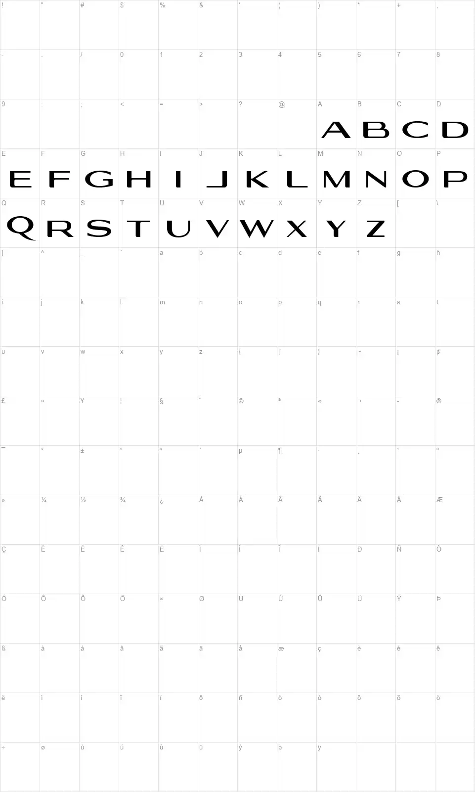 Georgiquasfont character map