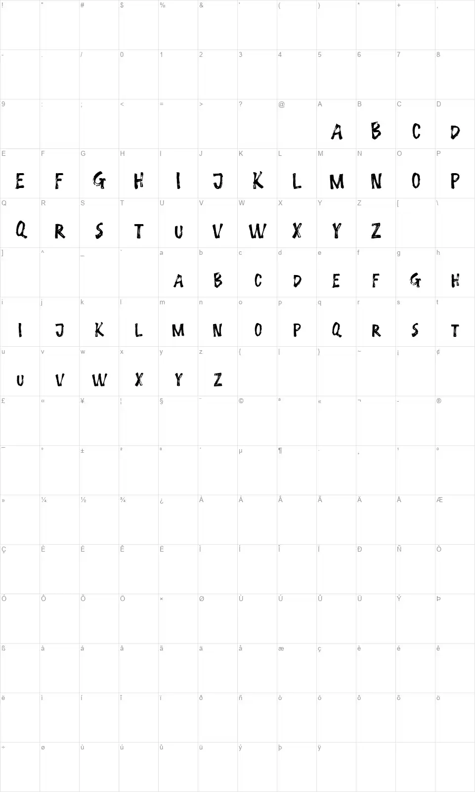 Ghost Walkerfont character map