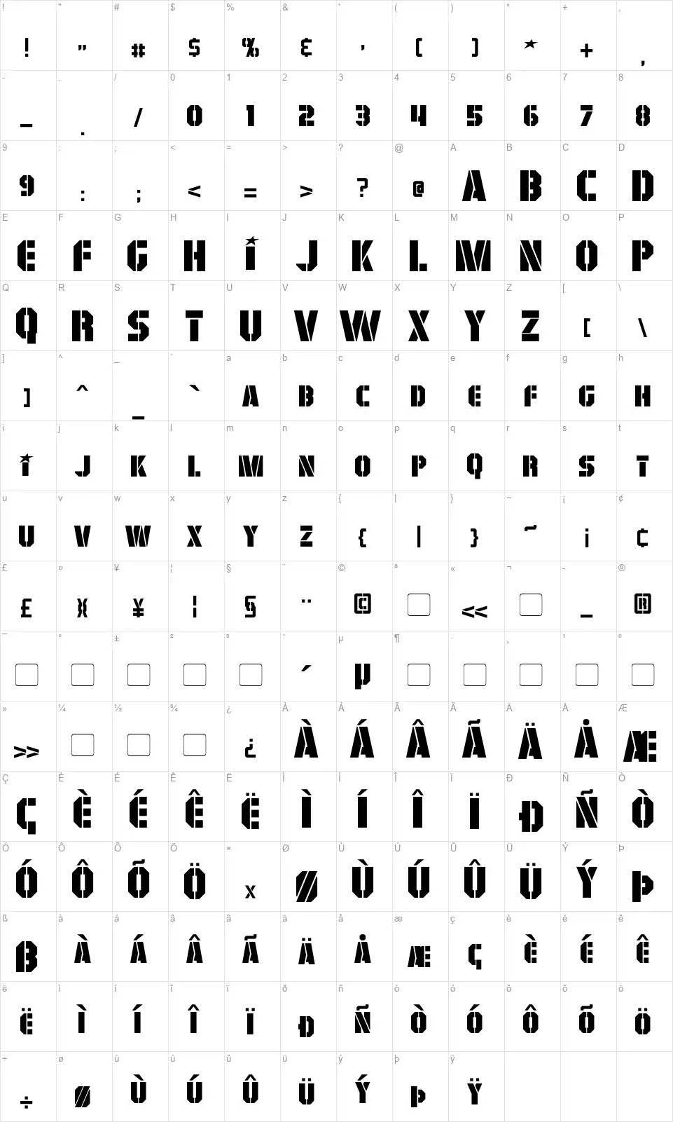 GI Coltonfont character map