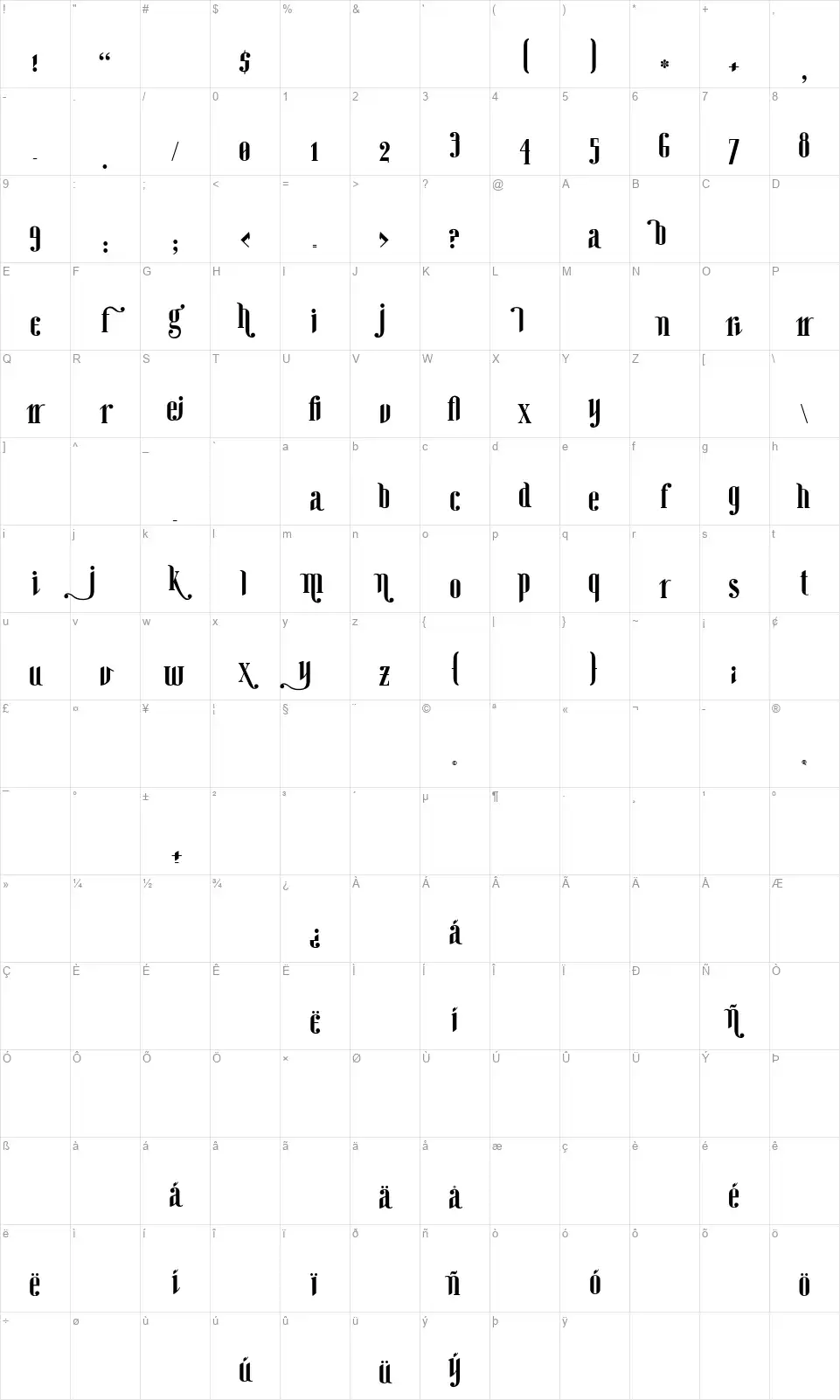 Ginebra Boldsfont character map