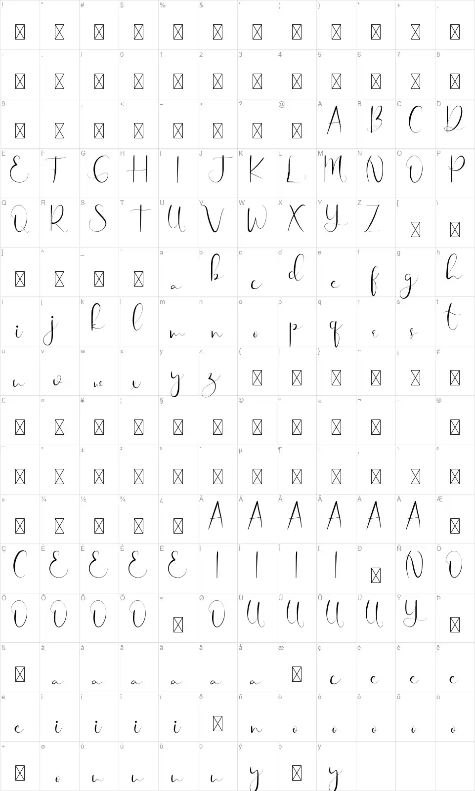 Gingar Bread Scriptfont character map